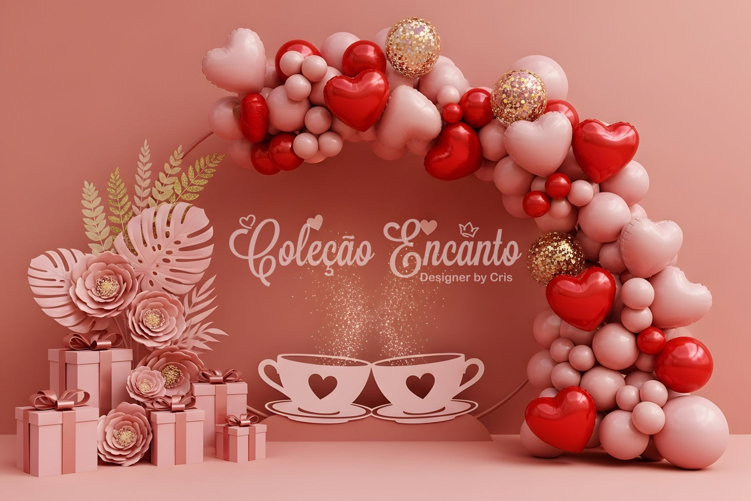 Valentinstag-Hintergrund Ballonbogen Tee Romantik Valentinstag-Herzen-Hintergrund Von Magali