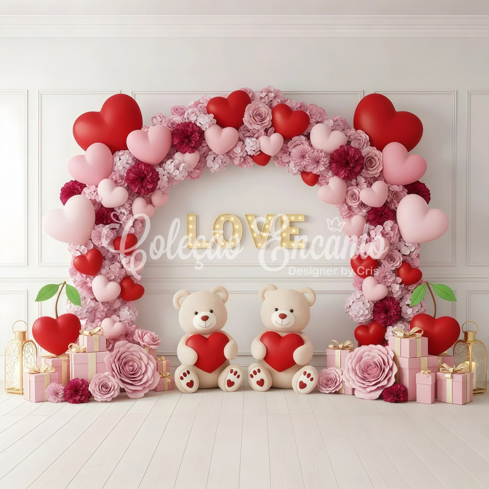 Valentinstag-Hintergrund Blumenherz Teddybogen Valentinstag-Hintergründe von Magali