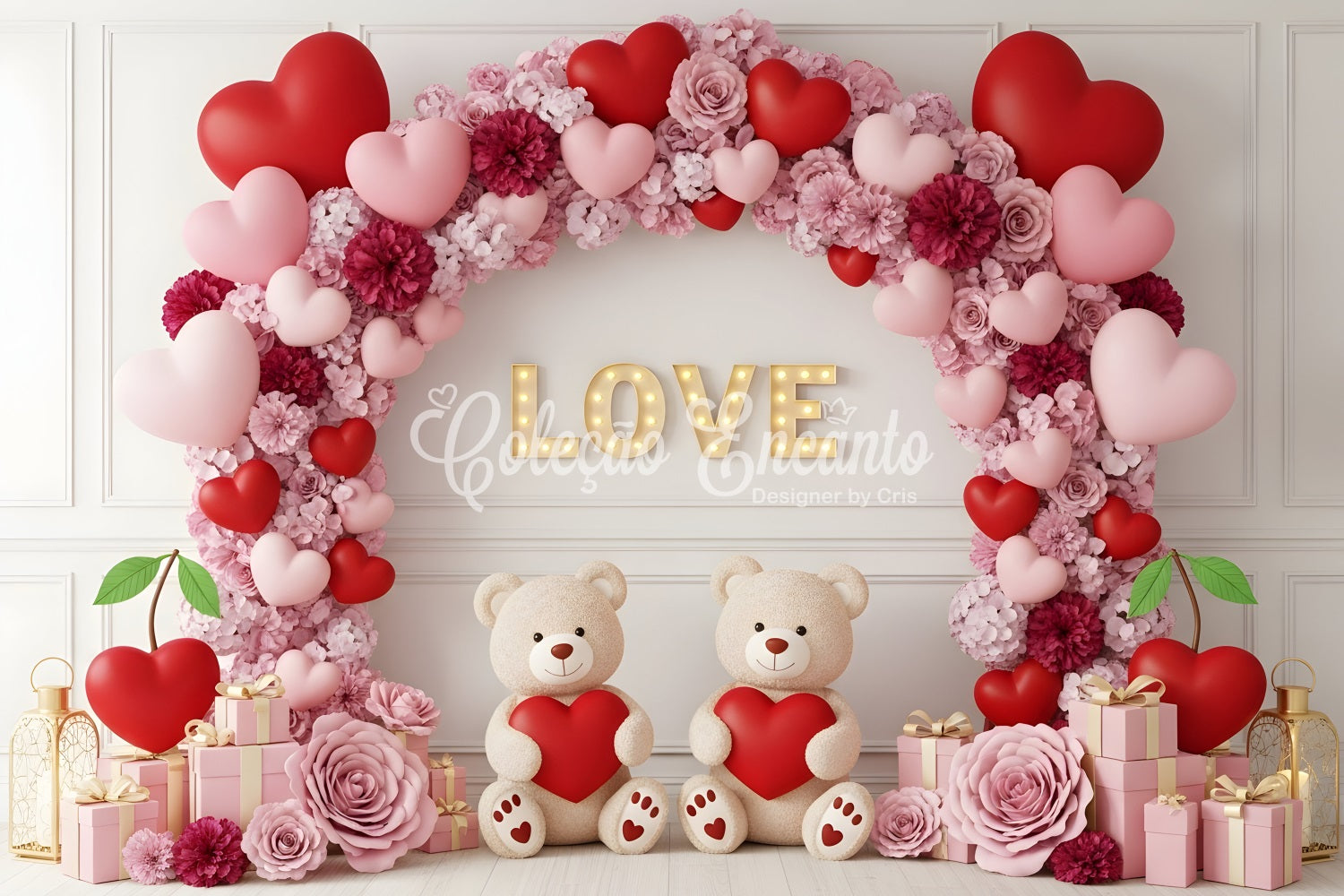 Valentinstag-Hintergrund Blumenherz Teddybogen Valentinstag-Hintergründe von Magali