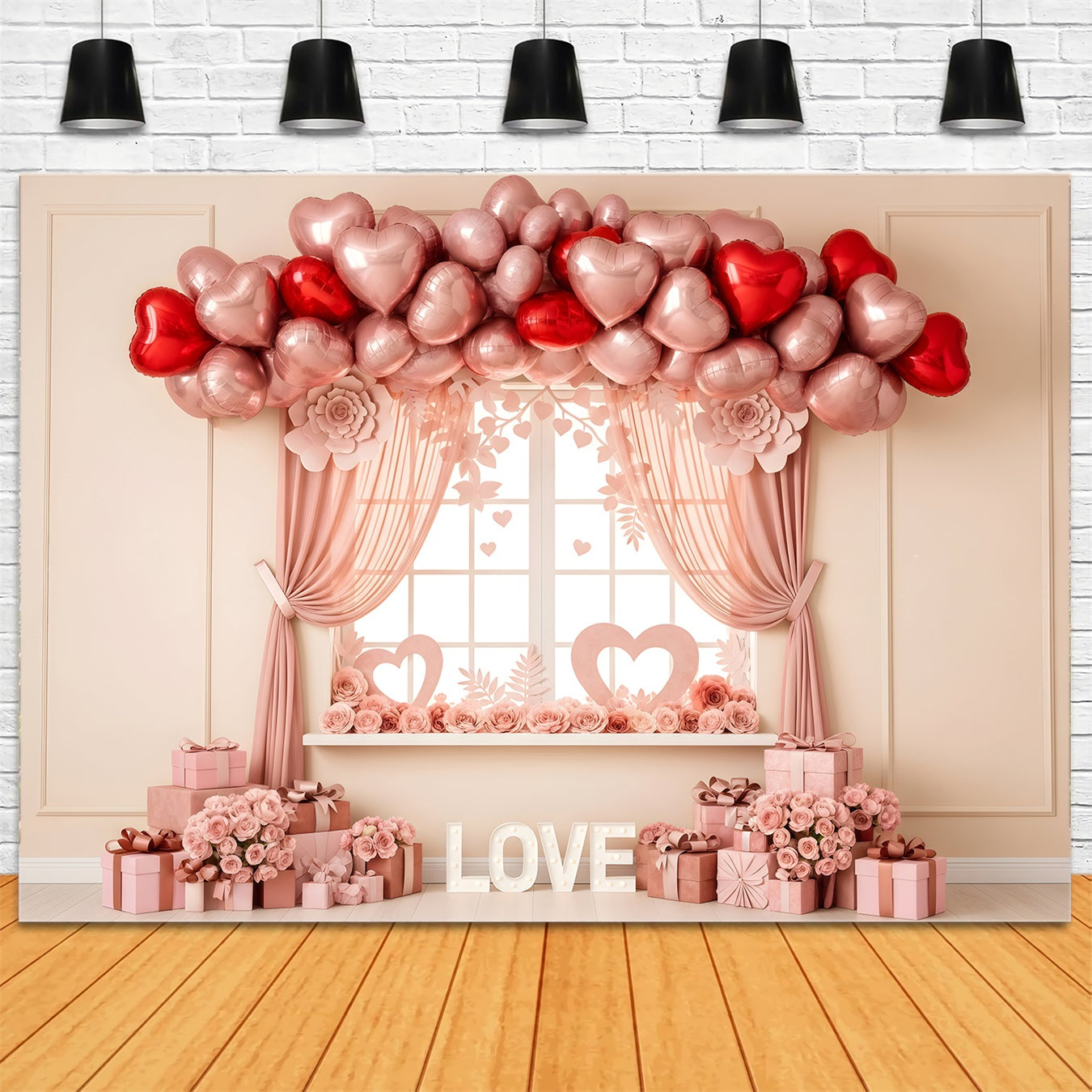 Valentinstag-Hintergrundideen Rosa Herz-Ballon-Fenster Valentinstag-Hintergründe von Magali