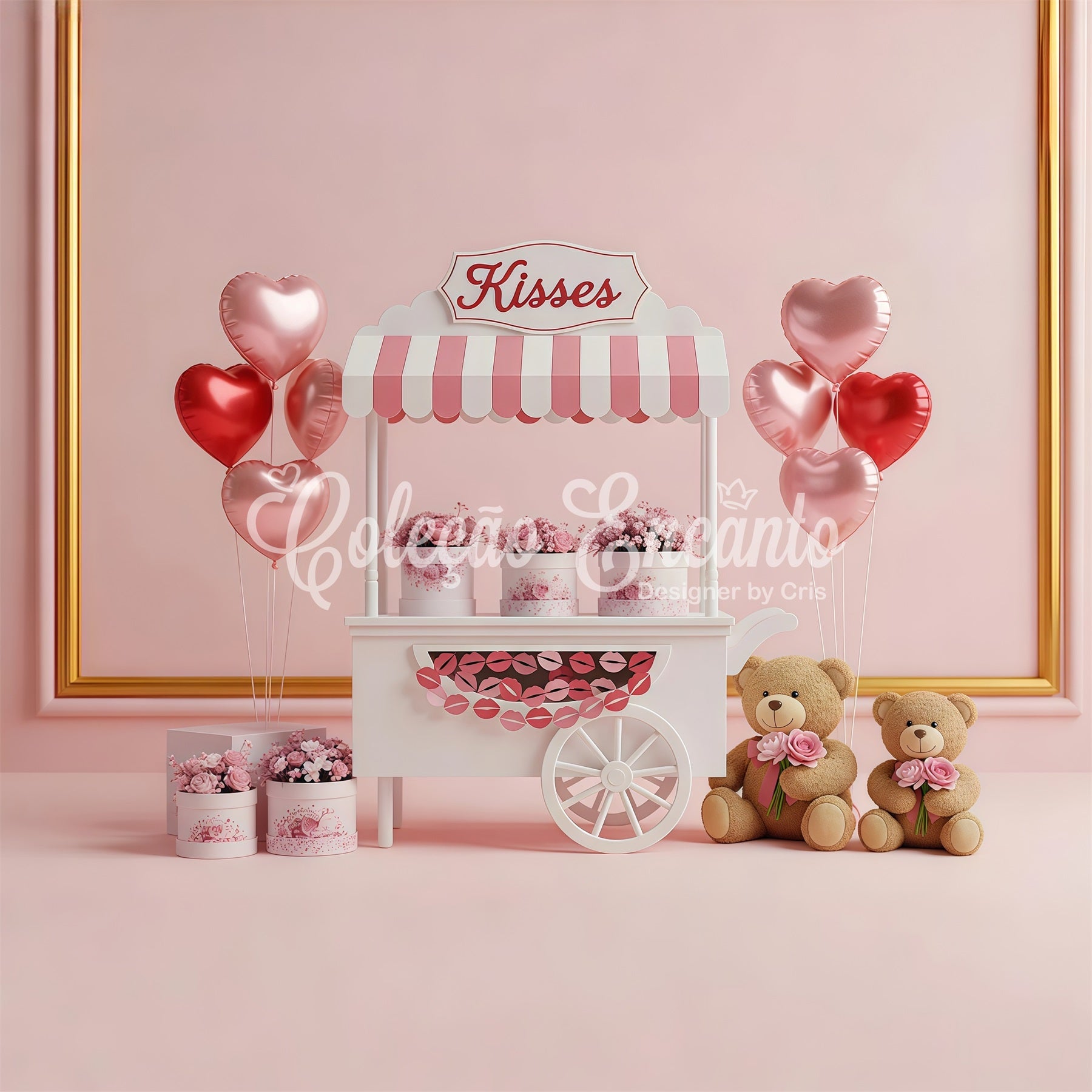 Valentinstag-Hintergründe Küsse Wagen Blumige Romantik Rosa Valentinstag-Hintergrund Von Magali