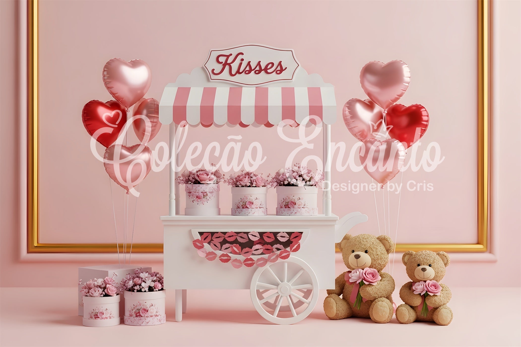 Valentinstag-Hintergründe Küsse Wagen Blumige Romantik Rosa Valentinstag-Hintergrund Von Magali