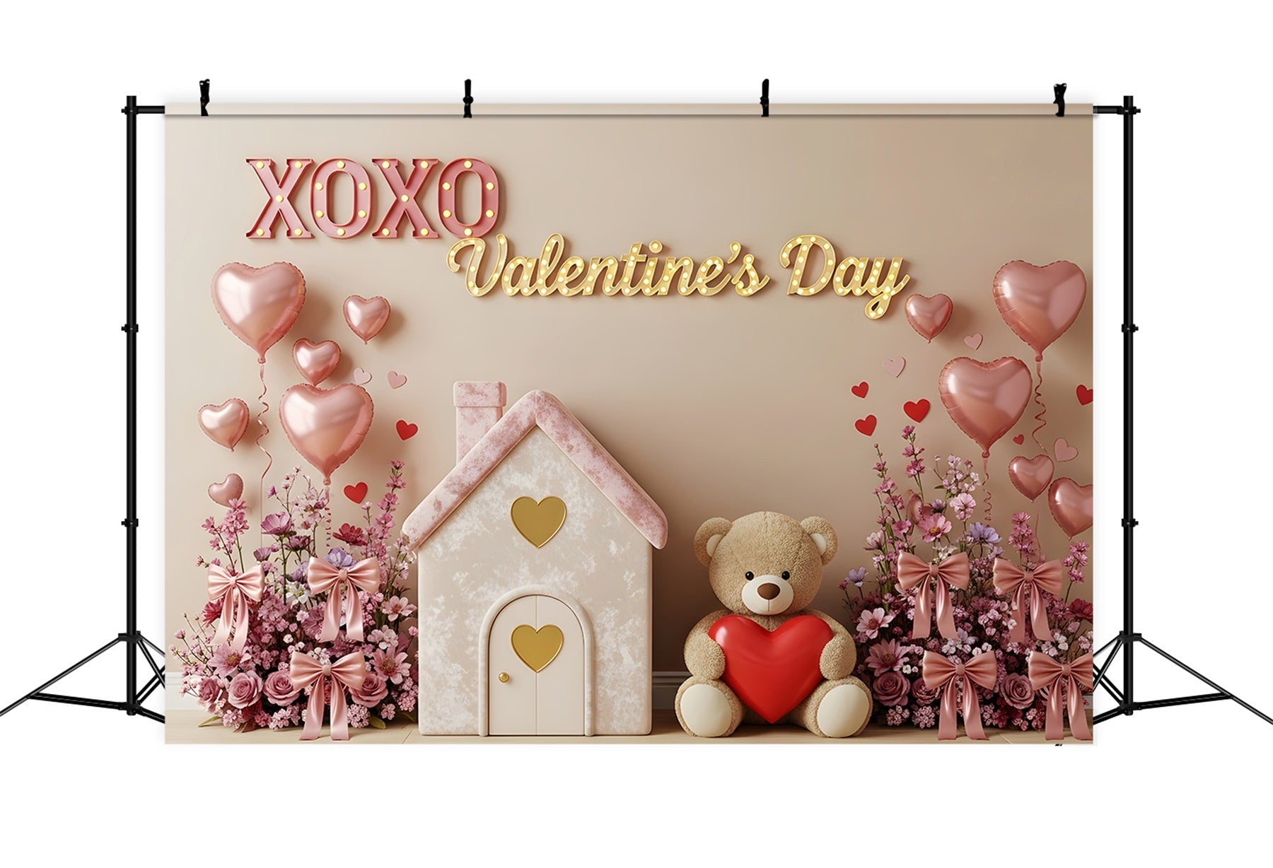 Valentinstag-Hintergründe Rosa Cottage Teddy Love Valentinstag-Hintergründe für Fotos Von Magali