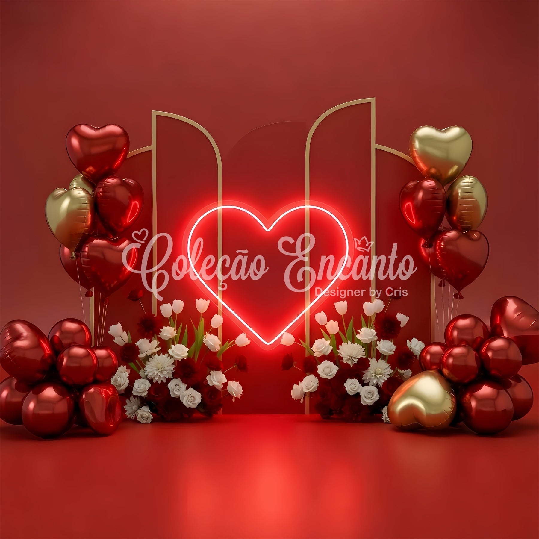 Valentinstag-Hintergründe Neon-Herzballons Blumen-Valentinstag-Hintergrund von Magali