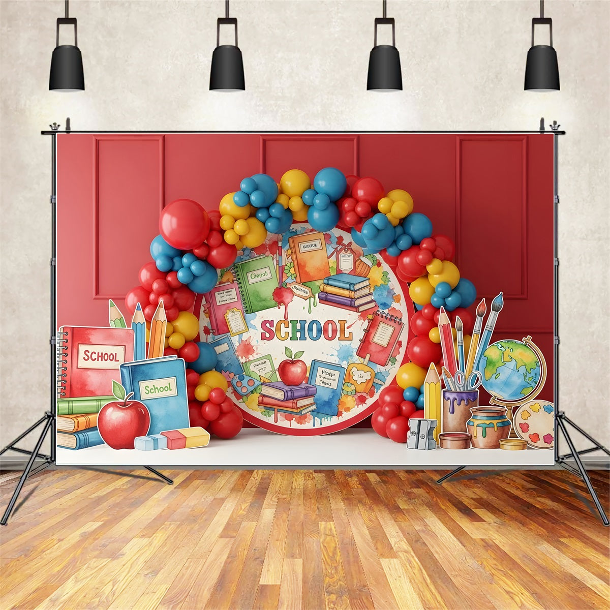 Schulbild-Hintergrund Lebhafte Ballons Klassenzimmer Hintergrund für den Schulanfang Von Magali