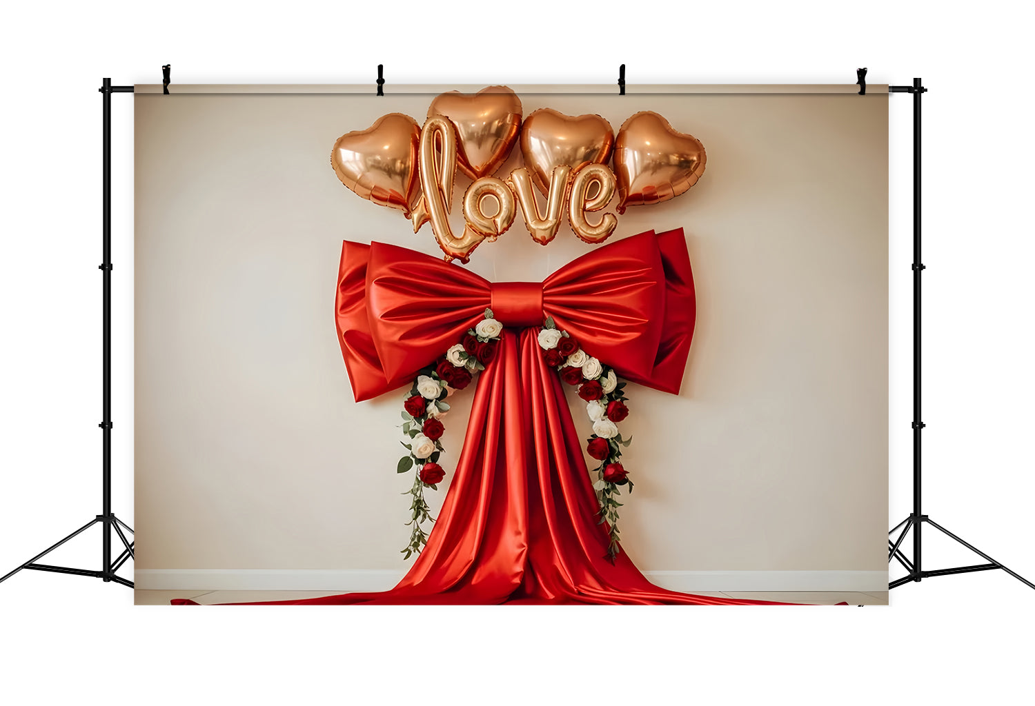 Valentinstag-Hintergründe Rote Satinschleife Blumenherzen Valentinstag-Hintergrund von Magali