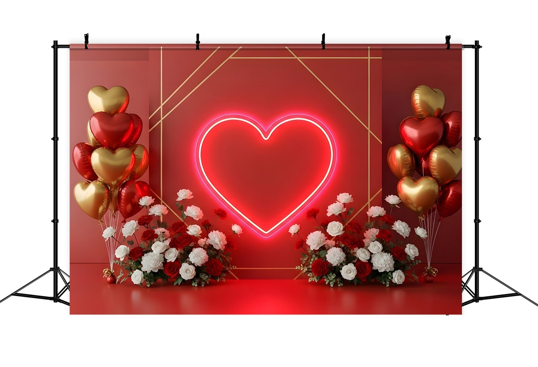 Valentinstag-Hintergründe Neon-Herzballons Blumiger Valentinstag-Hintergrund Von Magali
