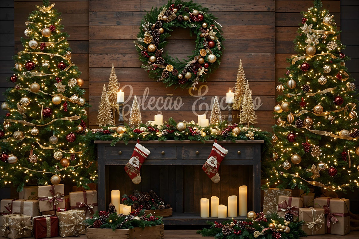 Weihnachten Kamin Backdrop Kerze Glühen Urlaub Setup Backdrop CEM5-13