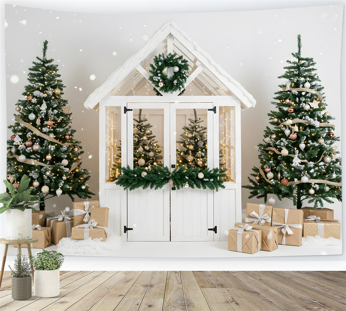 Weihnachts-Hintergrundbilder Verkauf Chic White Winter Cottage Backdrop CEM5-14