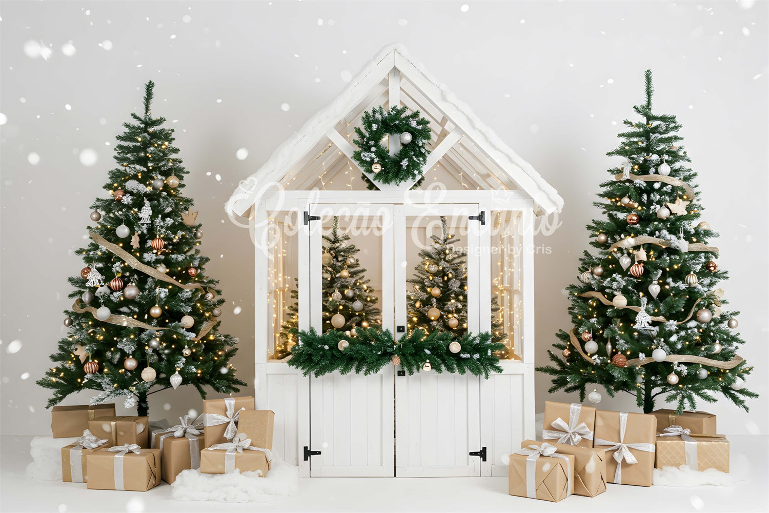 Weihnachts-Hintergrundbilder Verkauf Chic White Winter Cottage Backdrop CEM5-14