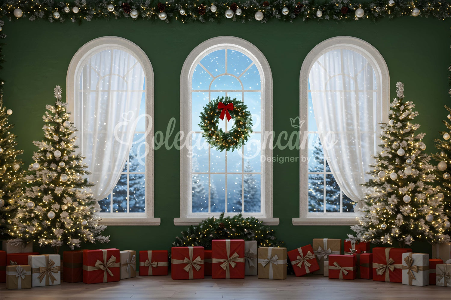 Weihnachtskulisse Ideen Festliche Girlande Geschenke Kulisse CEM5-2