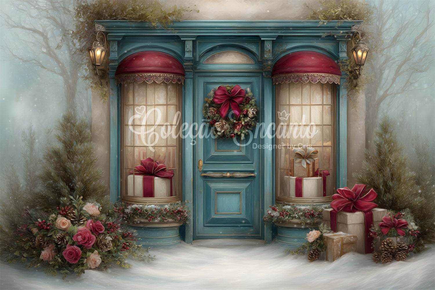 Weihnachten Fotokulissen Blumengirlande Geschenk Szenerie Hintergrund CEM5-25