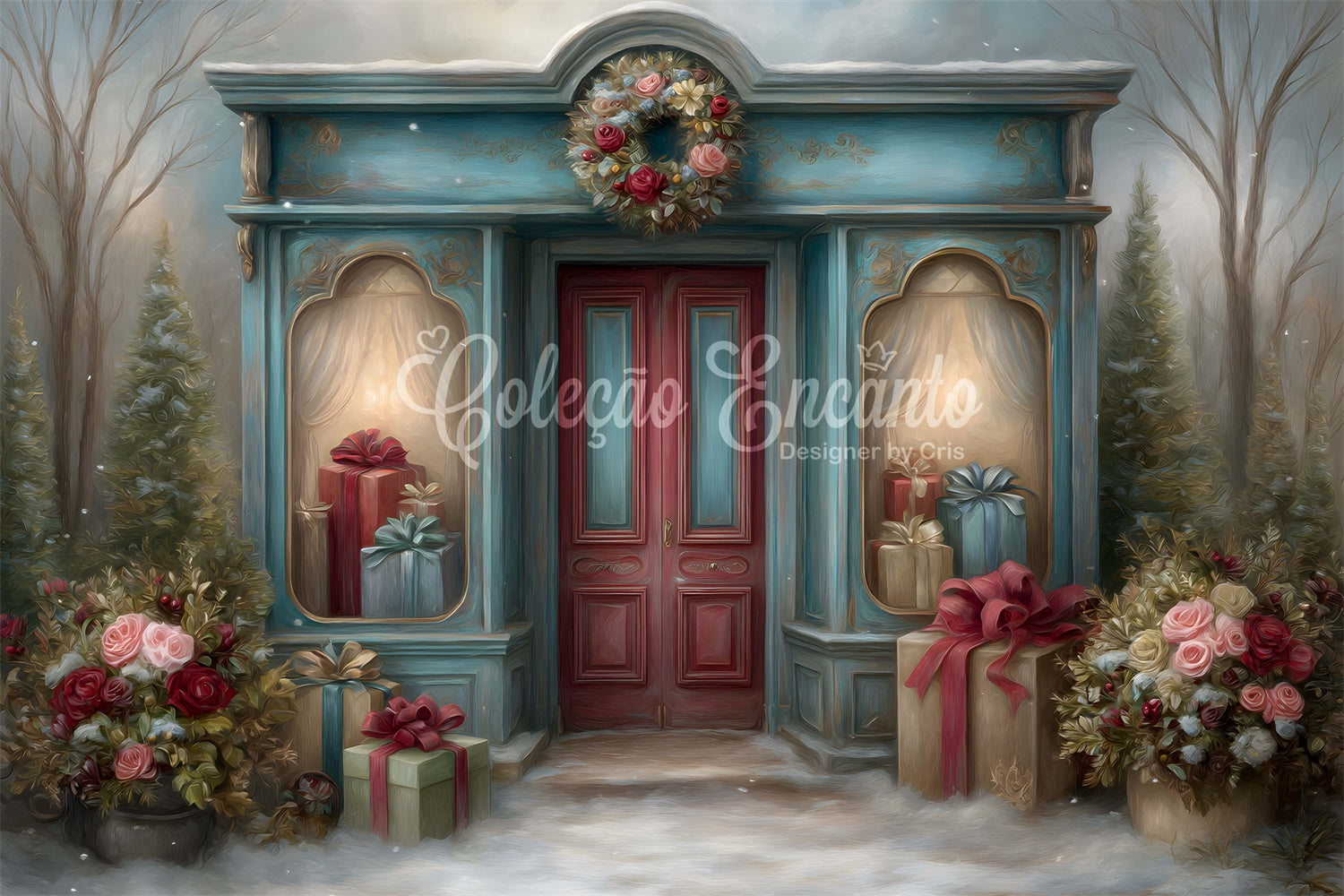 Weihnachten Hintergrund für Fotos Boutique Rote Tür Geschenk Hintergrund CEM5-26
