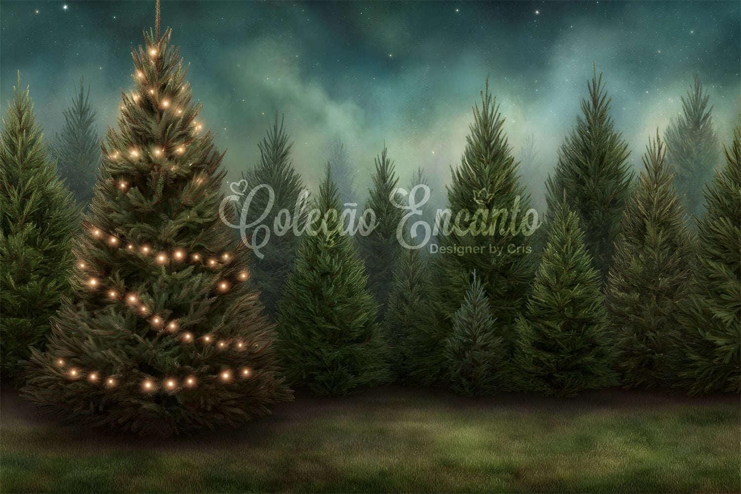 Weihnachtsbaum Backdrop Glitzernde Feiertage Tannenwald Backdrop CEM5-30