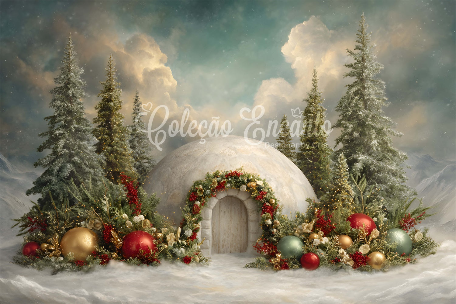 Weihnachten Fotokulissen Wald Schnee Haus Floral Hintergrund CEM5-40