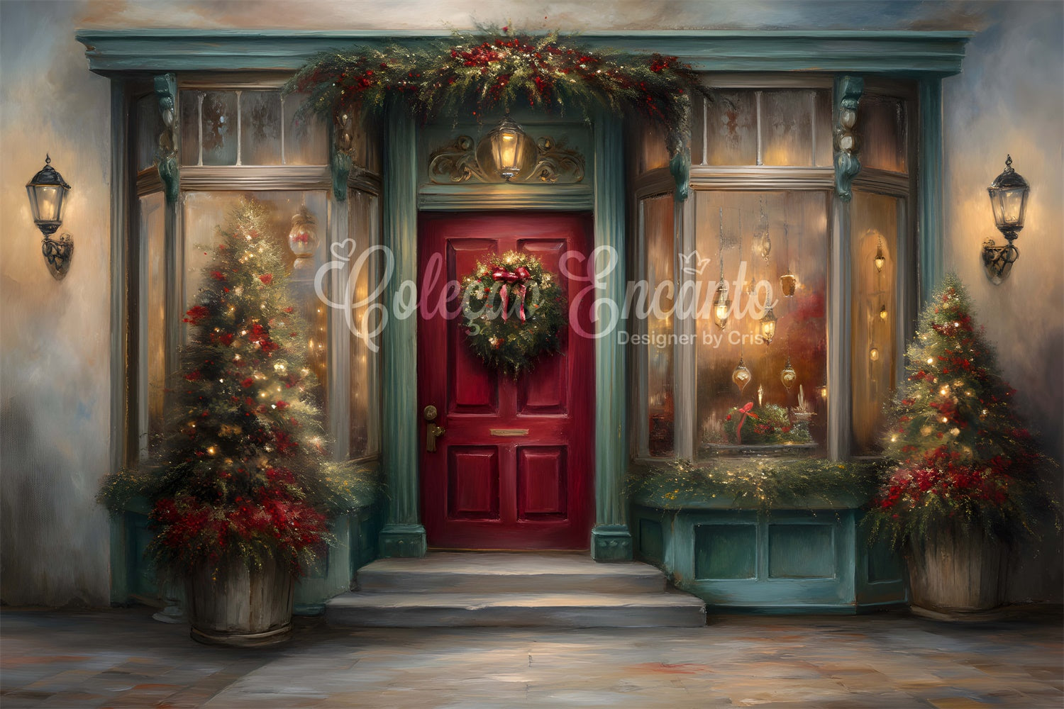 Weihnachten Backdrop für Fotos Rot Tür Kranz Fenster Hintergrund CEM5-41