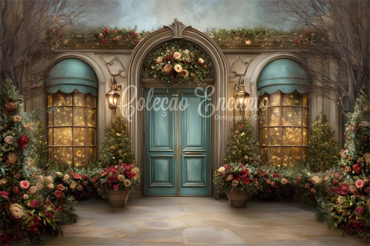 Weihnachts-Hintergrund für Fotos Gewölbte Türöffnung Floral-Hintergrund CEM5-42