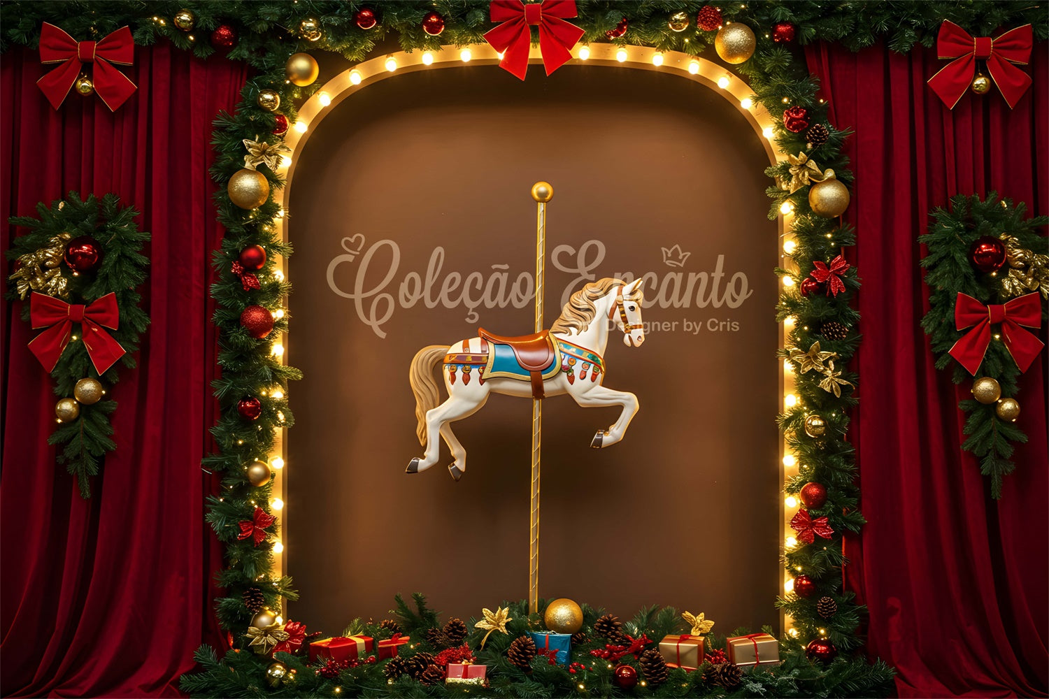 Weihnachten Backdrops Rot Theater Girlande Karussell Hintergrund CEM5-5
