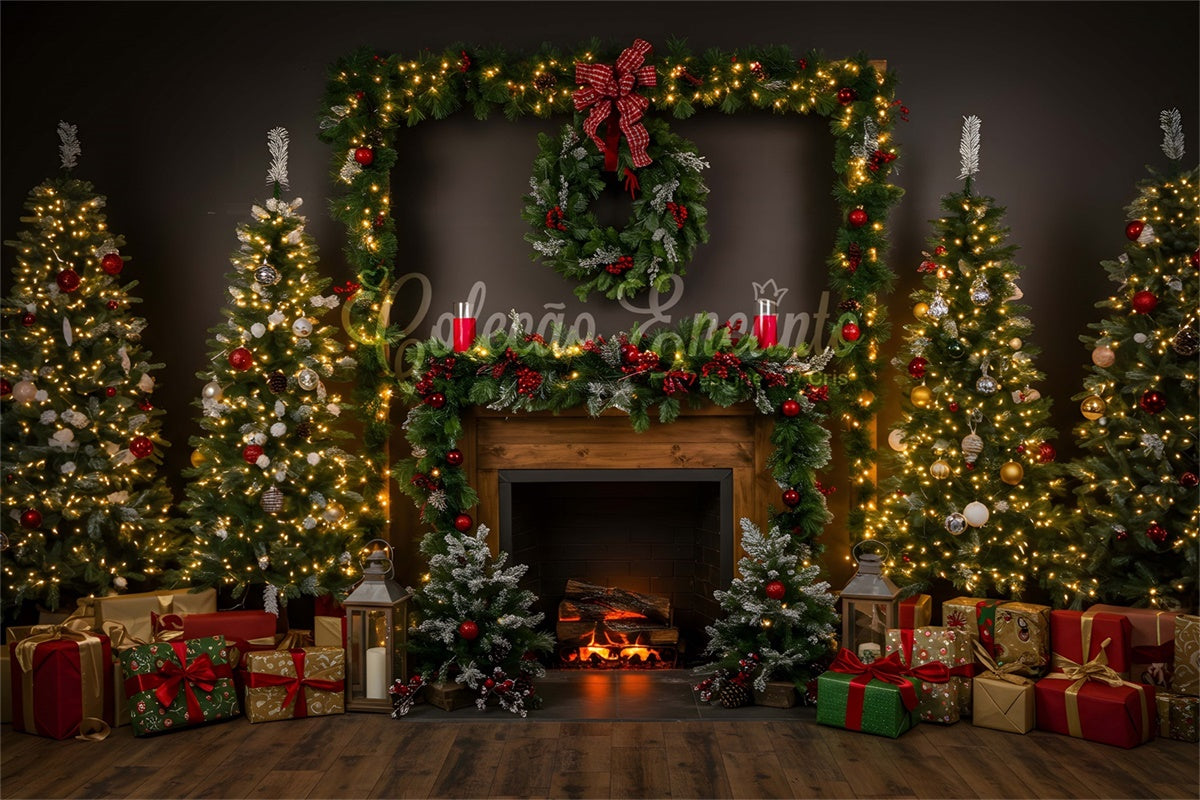 Weihnachtskamin Kulisse Gemütlicher Kamin Girlande Baum Kulisse CEM5-52