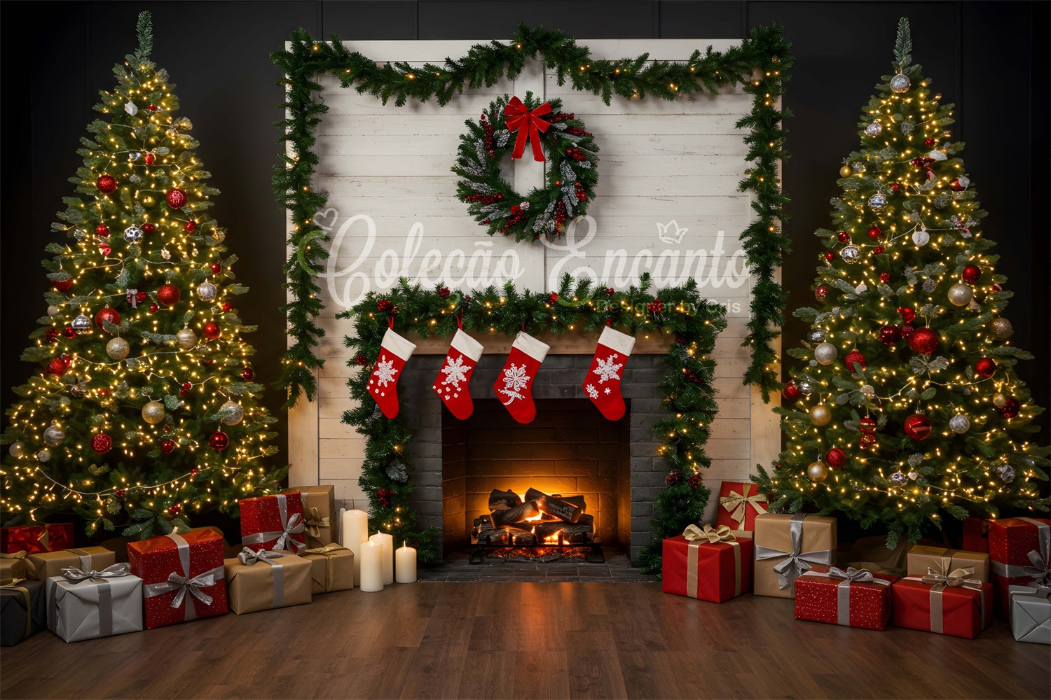 Weihnachtskamin-Hintergrundkulisse Holiday Living Room Kamin-Hintergrundkulisse CEM5-53