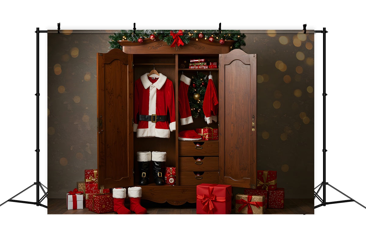 Weihnachten Fotokulisse Weihnachtsmann Kostüm Schrank Geschenk Hintergrund CEM5-54