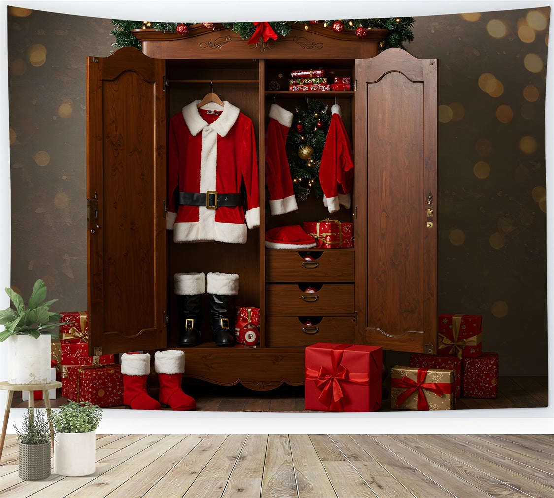 Weihnachten Fotokulisse Weihnachtsmann Kostüm Schrank Geschenk Hintergrund CEM5-54