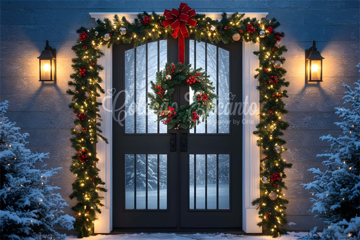 Weihnachten Backdrop Weihnachten Veranda Kranz Licht Backdrop CEM5-55