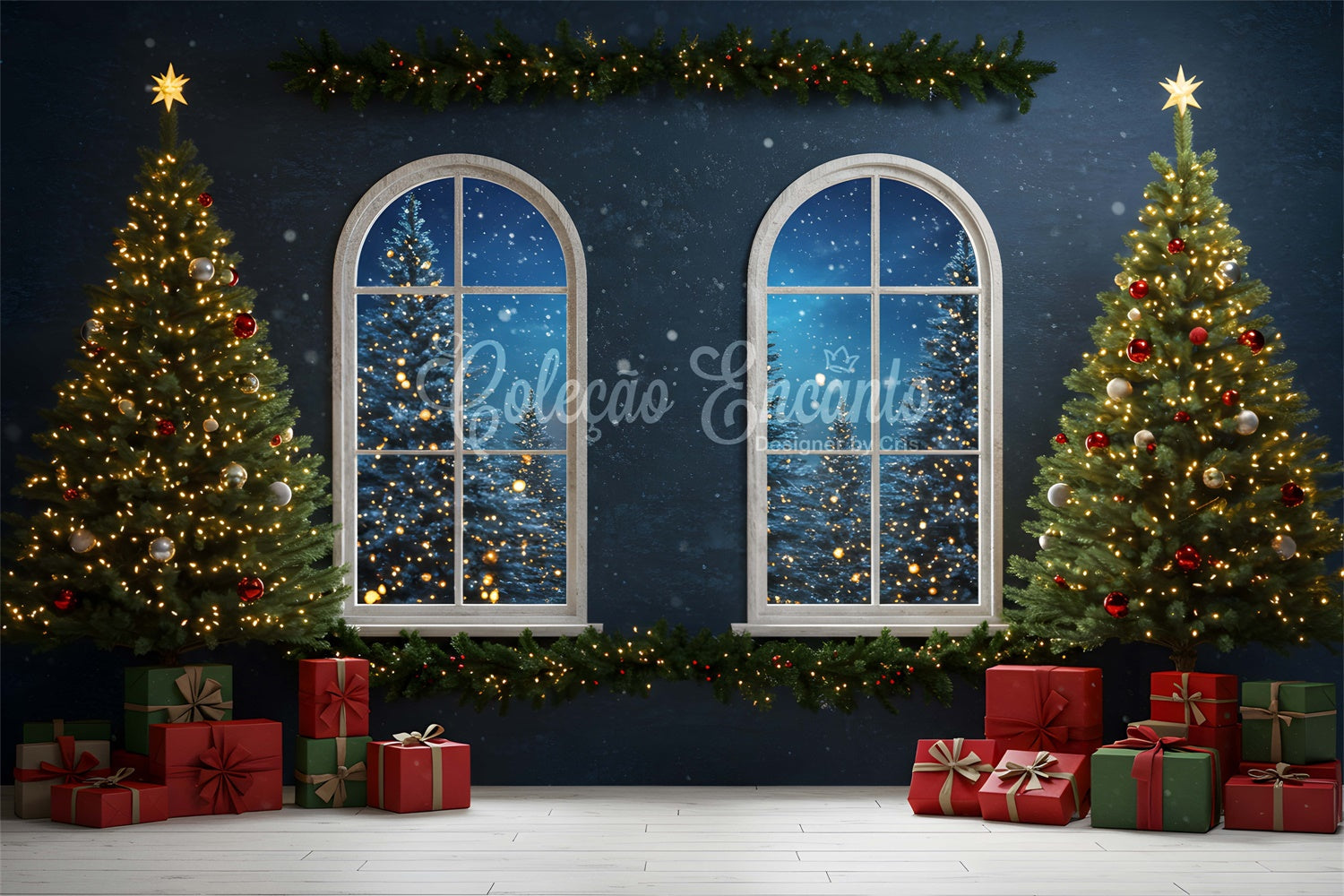 Weihnachten Fotokulissen Vorabend Fenster beleuchteter Baum Kulisse CEM5-59