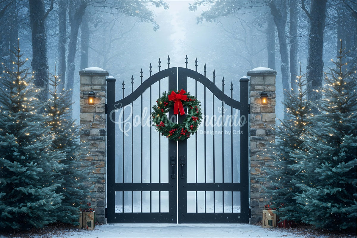 Weihnachten Backdrops Verkauf Verschneiter Wald Eisernes Tor Backdrop CEM5-60