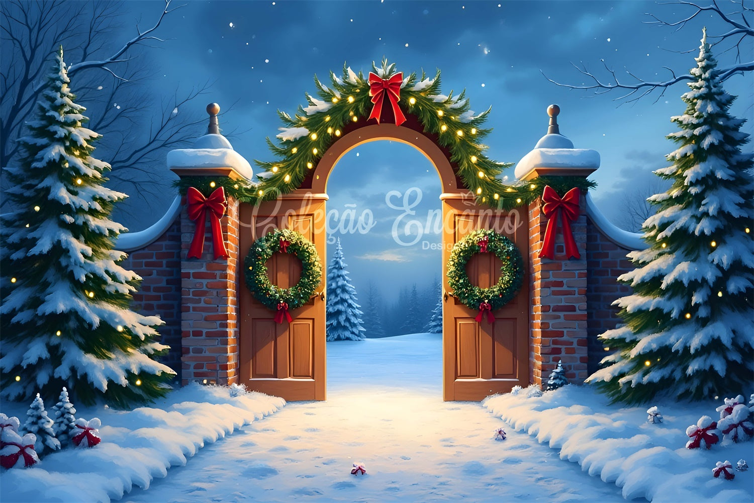 Weihnachtshintergrund Ideen Kranz verschneite Eingangskulisse CEM5-64