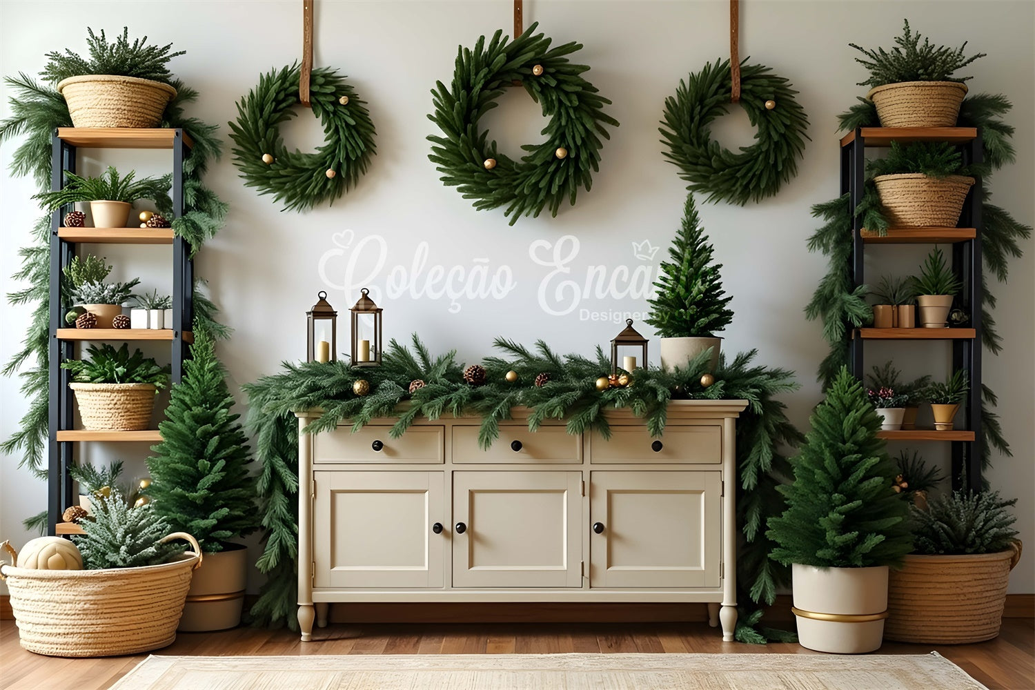 Professionelle Weihnachten Backdrops Kiefer Kranz Dekor Backdrop CEM5-65