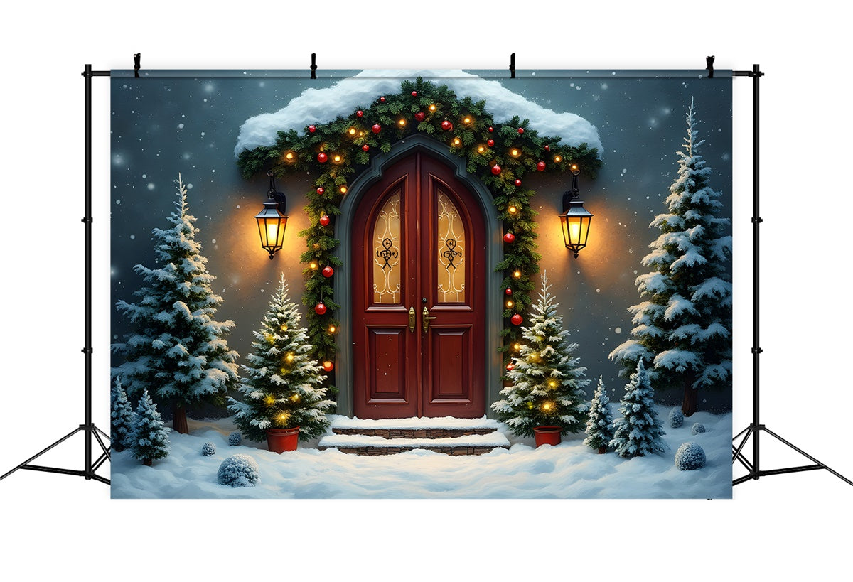 Weihnachten Fotokulisse Gothic Tür Kiefer Schnee Kulisse CEM5-77
