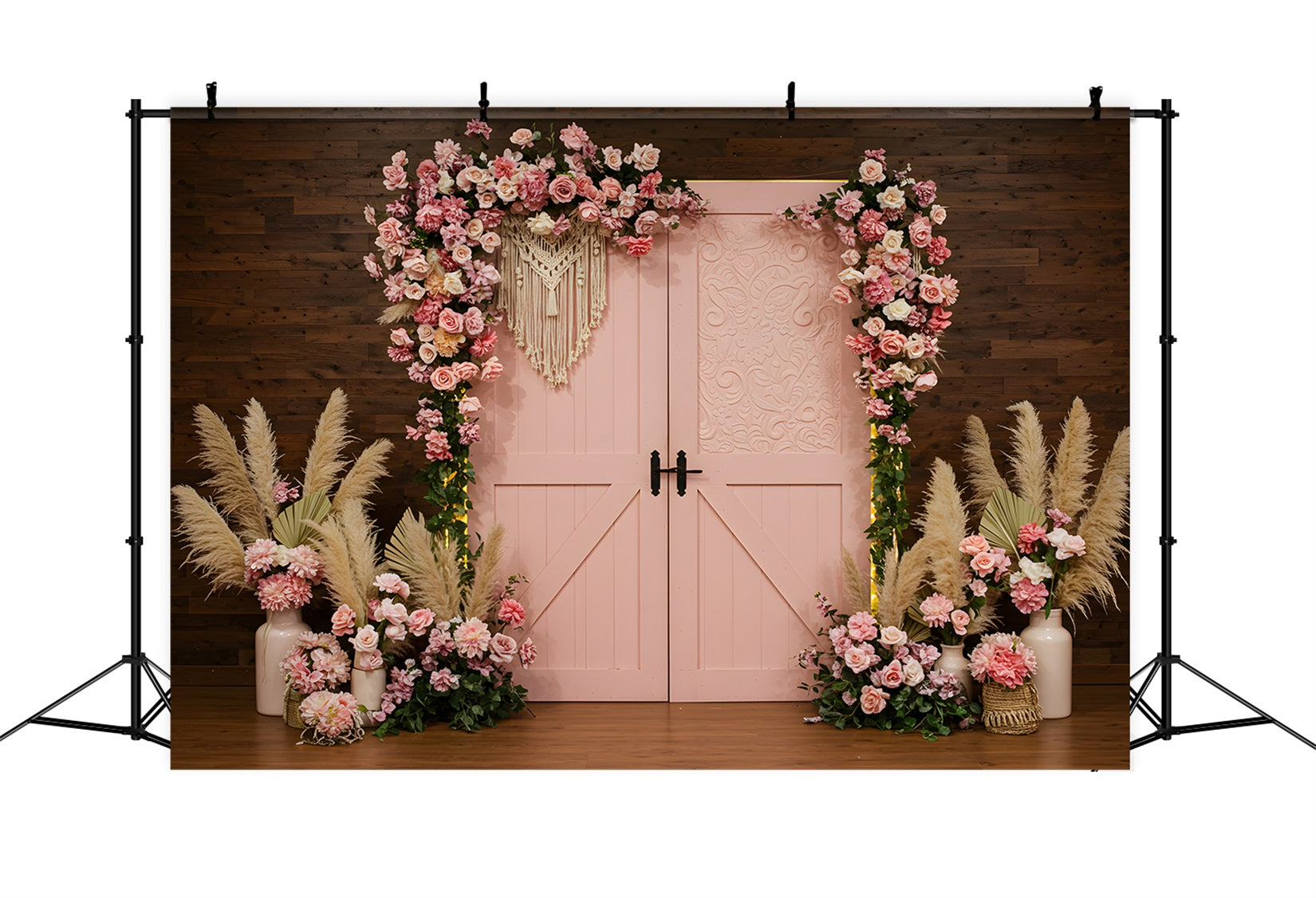 Hintergrund für den Muttertag Rosa Blumen-Pampas-Türrahmen Hintergrunddesign für den Muttertag von Magali