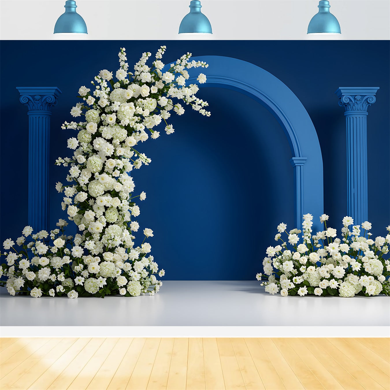 Hintergrund Muttertag Weiß Blumen Blaues Tor Muttertag-Fotokabinen-Hintergründe von Magali