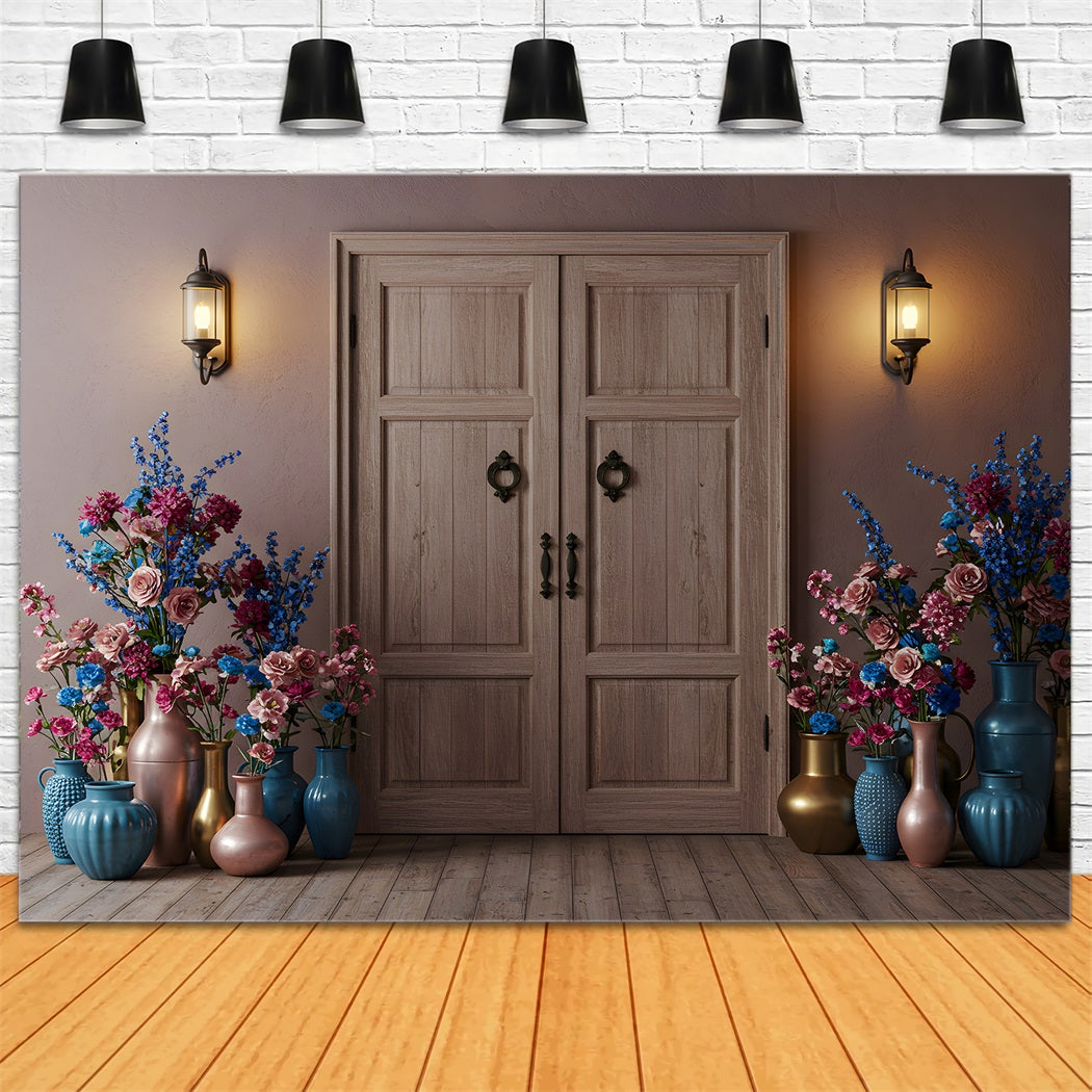 Fotohintergrund zum Muttertag Vase mit Blumen als Türrahmen Muttertags-Hintergrunddesign von Magali