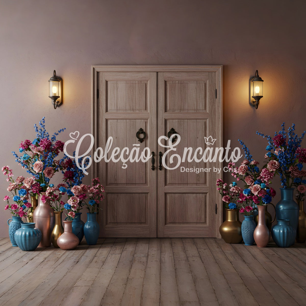 Fotohintergrund zum Muttertag Vase mit Blumen als Türrahmen Muttertags-Hintergrunddesign von Magali
