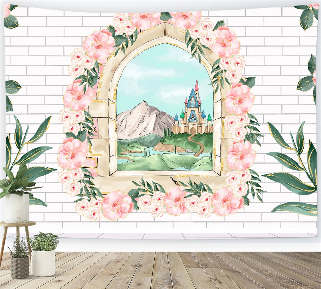 Hintergründe für Neugeborenenfotografie Blumenfenster Backsteinmauer Schloss Hintergrund von Magali