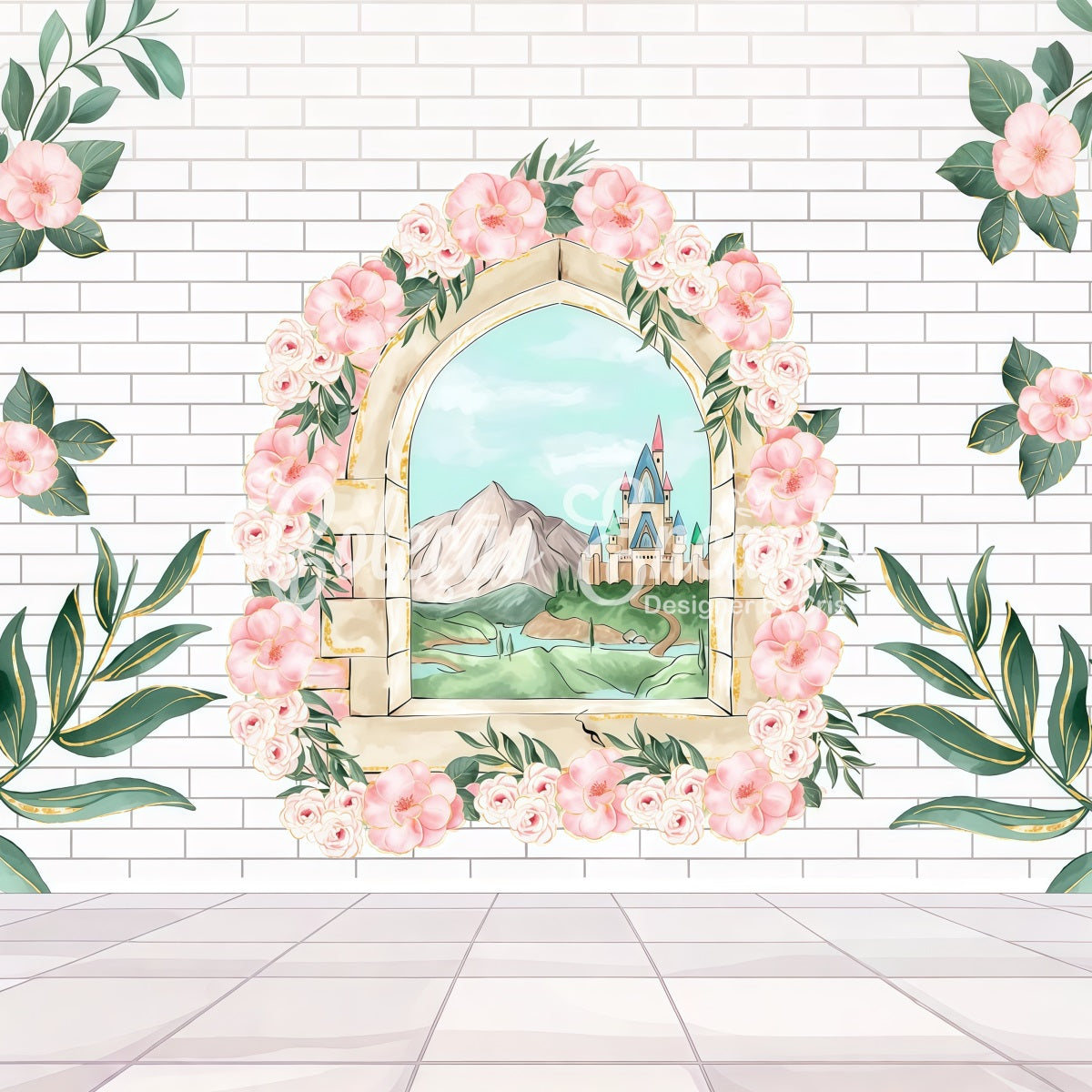 Hintergründe für Neugeborenenfotografie Blumenfenster Backsteinmauer Schloss Hintergrund von Magali
