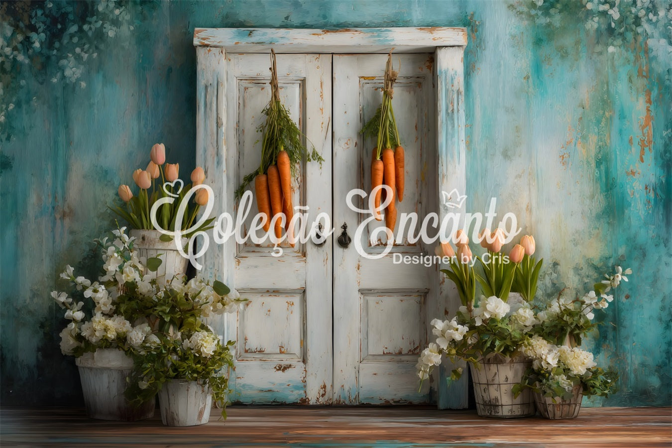 Oster-Tulpen-Hintergrund Karotten-Türblumendekoration Oster-Fotohintergrund von Magali