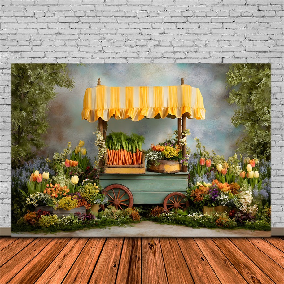 Oster-Karotten-Hintergrund Bunter Wagen Frühlingsblüten Oster-Hintergründe von Magali