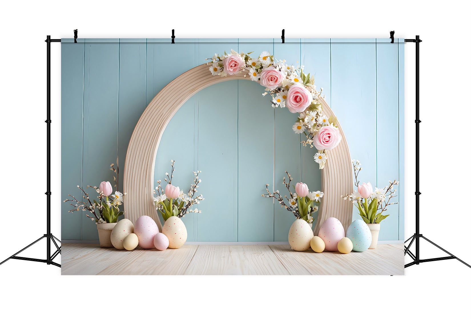 Osterei-Hintergrund Pastellbogen Blumenwand Oster-Bild-Hintergründe von Magali