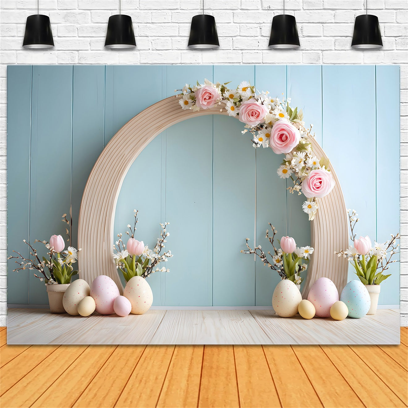 Osterei-Hintergrund Pastellbogen Blumenwand Oster-Bild-Hintergründe von Magali