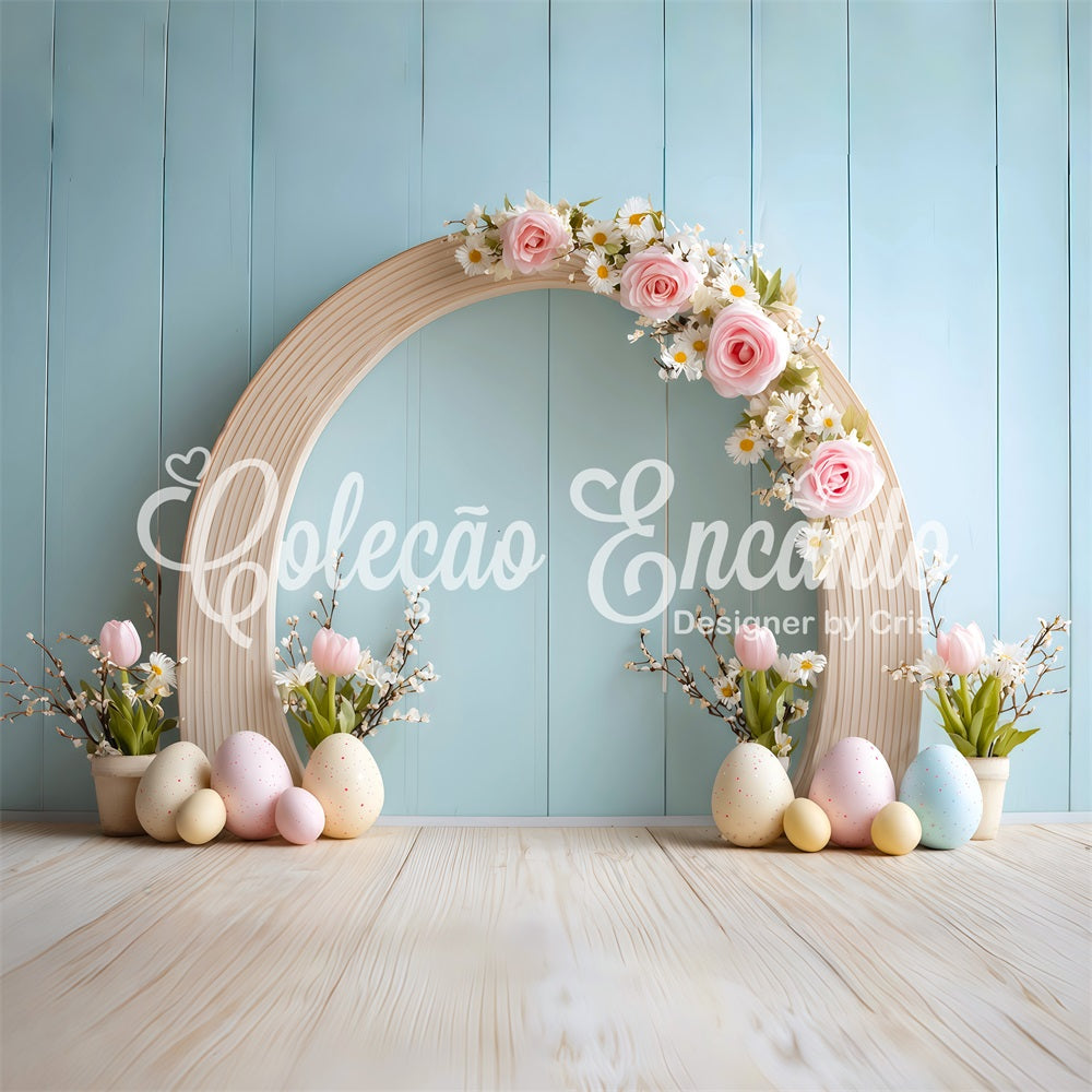 Osterei-Hintergrund Pastellbogen Blumenwand Oster-Bild-Hintergründe von Magali