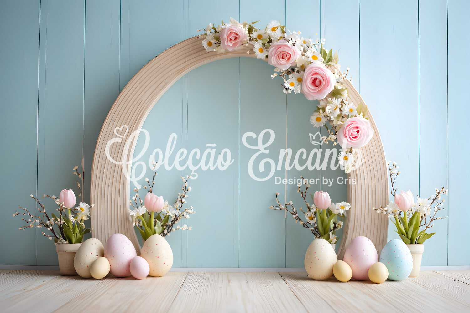 Osterei-Hintergrund Pastellbogen Blumenwand Oster-Bild-Hintergründe von Magali