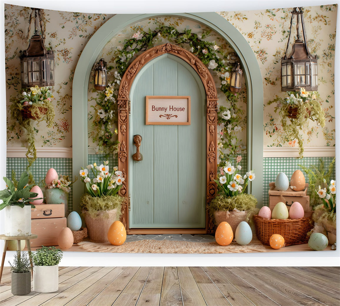 Oster-Gänseblümchen-Hintergrund Torbogen Blumen-Eier-Hintergründe für Ostern von Magali