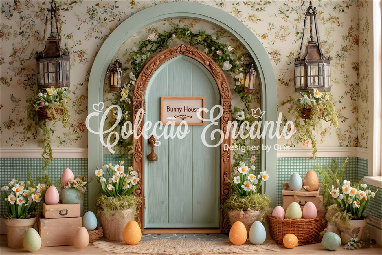 Oster-Gänseblümchen-Hintergrund Torbogen Blumen-Eier-Hintergründe für Ostern von Magali