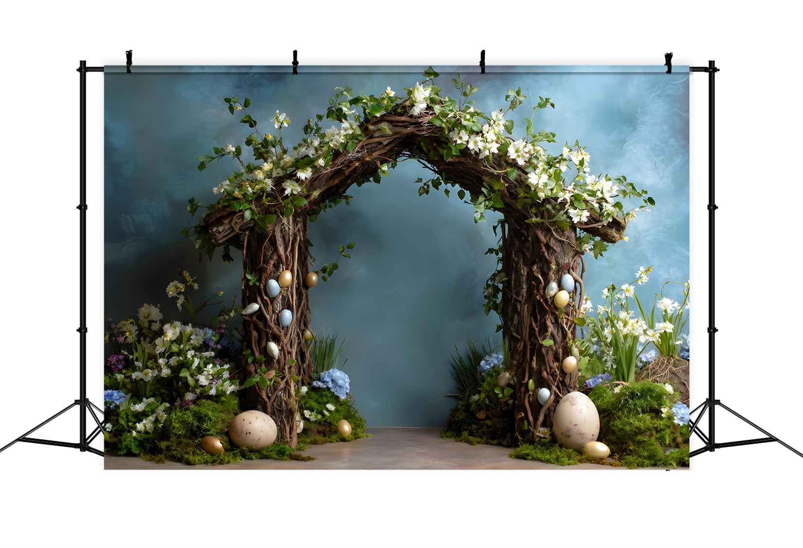 Oster-Frühlings-Hintergrund Zweigbogen Moos-Eier Oster-Bildhintergrund-Ideen von Magali