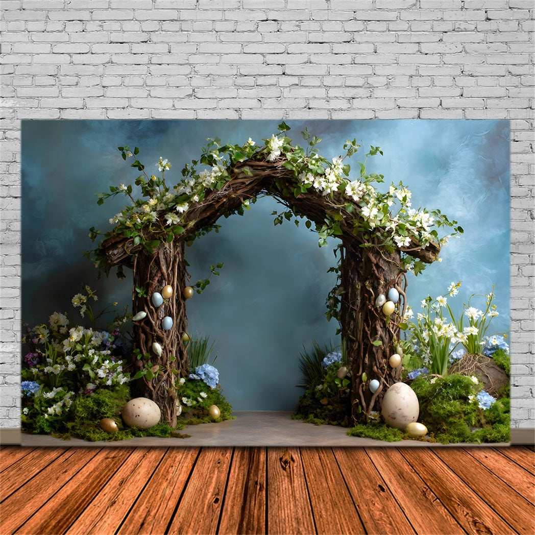 Oster-Frühlings-Hintergrund Zweigbogen Moos-Eier Oster-Bildhintergrund-Ideen von Magali