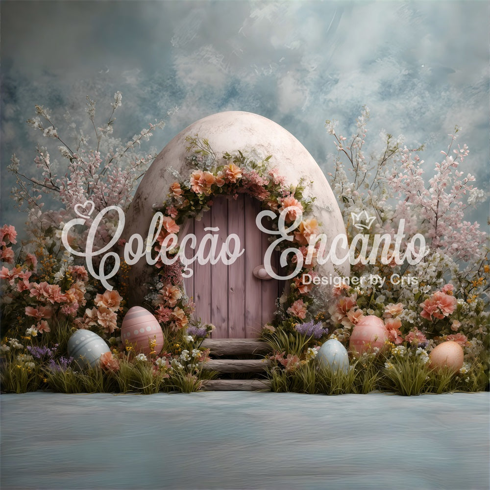 Hasenbau-Hintergrund Rosa Tür Eierblüten Foto-Hintergrund Ostern von Magali