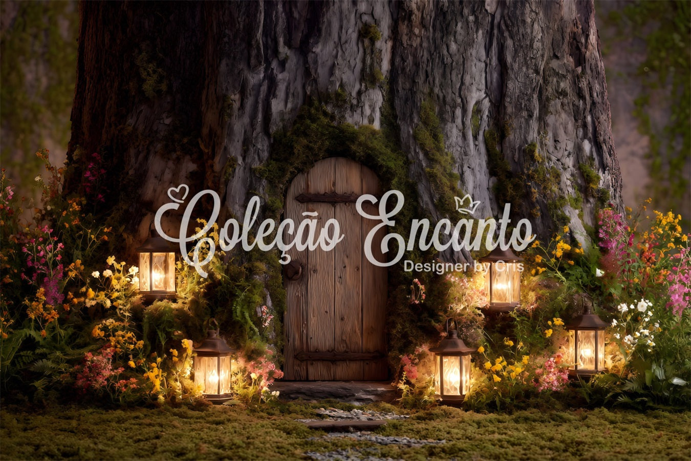 Osterhase-Höhle-Hintergrund Baum Tür Laterne Blüten Osterhintergründe für Fotos von Magali